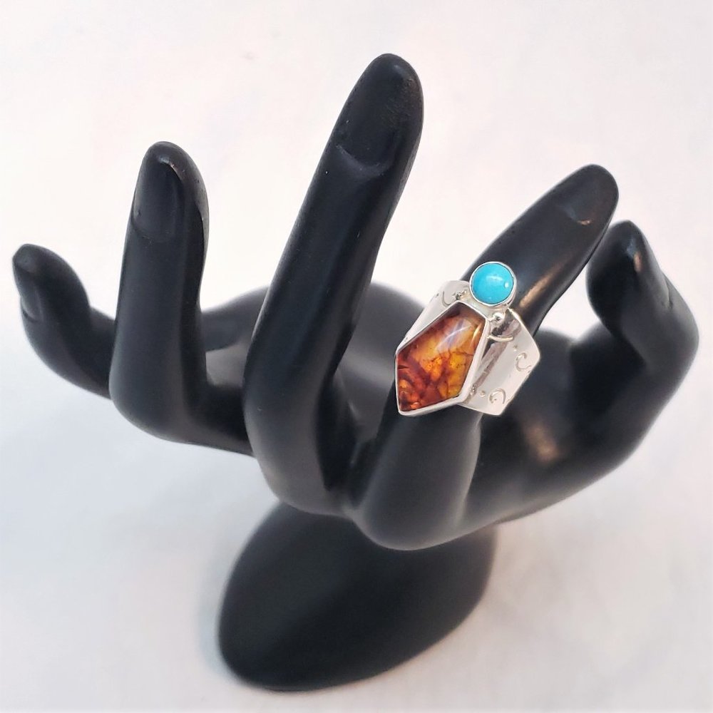 Jay King Baltic Amber & Turquoise Sterling Ring - Picture 3 of 8